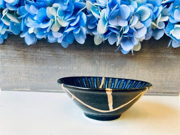Kintsugi Dish, Kintsugi Gifts, Gifts for Her, Wedding Gifts, Home Gifts, Kintsugi Repaired Small Blue Lined Reactive Glaze Ring Dish